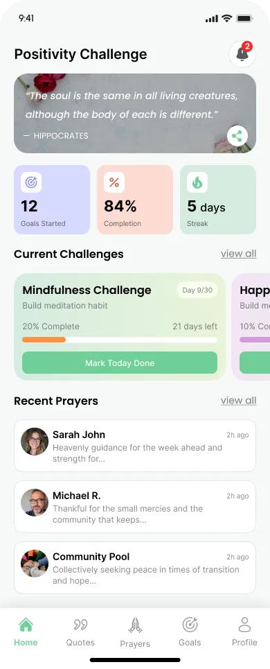 Positive Vibes home dashboard