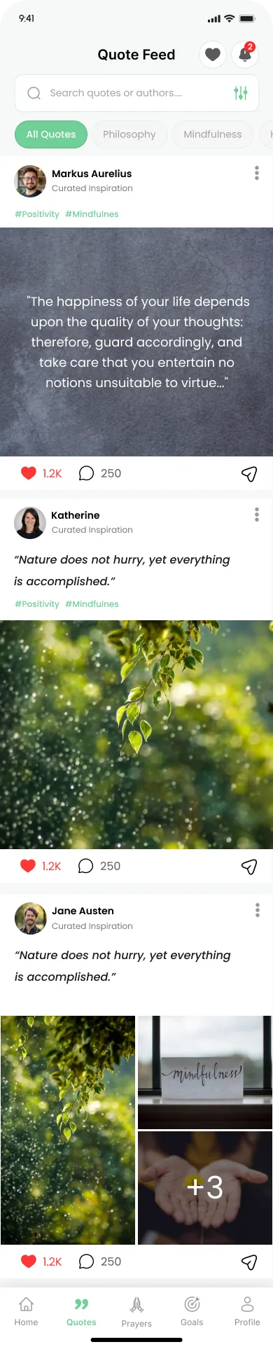 Inspirational quote feed in Positive Vibes